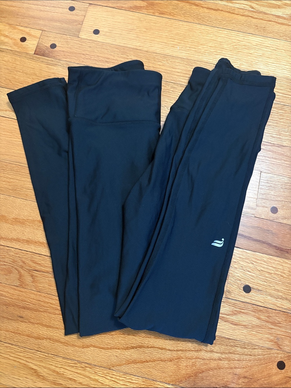 Fabletics Black High-Rise Workout Leggings with Subtle Logo